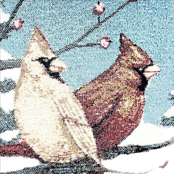 Vtg Cardinal Needlepoint Accent Throw Pillow Winter Forest Blue Red Birds - Picture 2 of 7